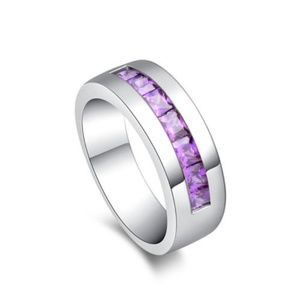 Silver Cubic Zirconia Purple Wedding Band Size 9